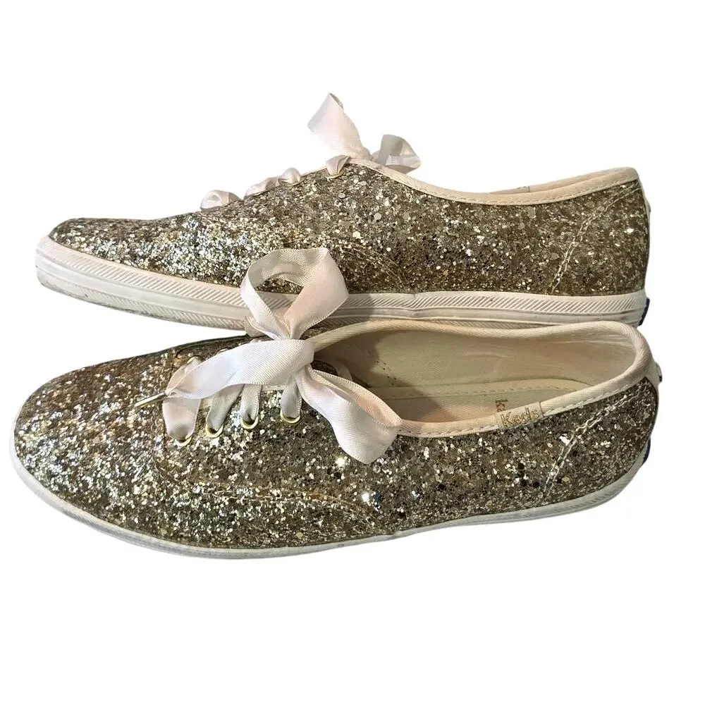 Keds X Kate Spade New York Champion Gold Glitter Sneakers Size 6